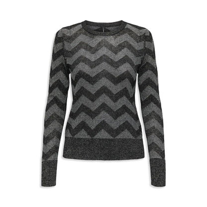Only Jillo LS Zigzag O-Neck Glitter Knit Black  - 15358443B