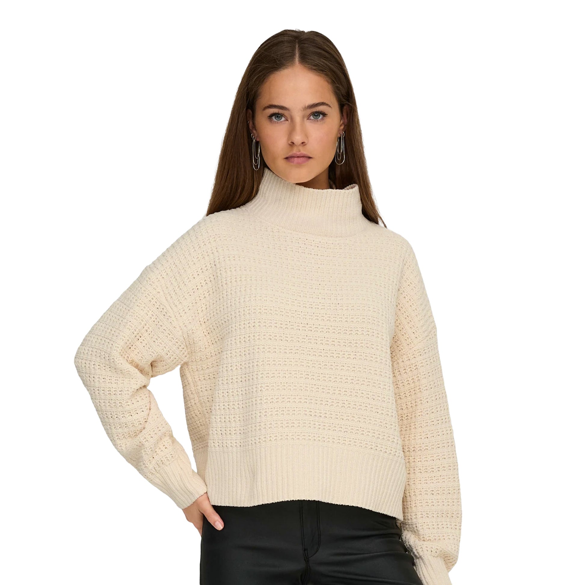 Only Globe LS Highneck BF Knit Whitecap Gray  - 15358582WG