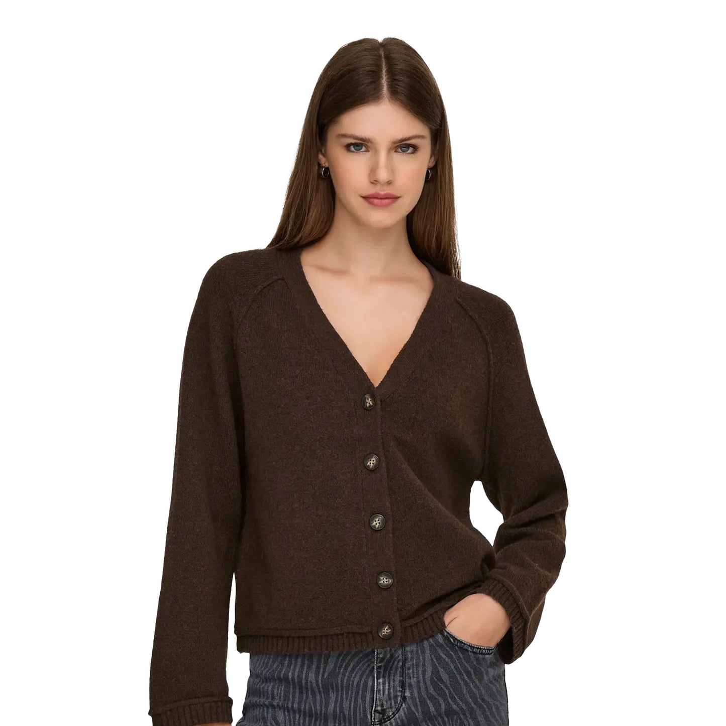 Only Hazel Life LS Cardigan BF Knit Chocolate Martini  - 15358596CM