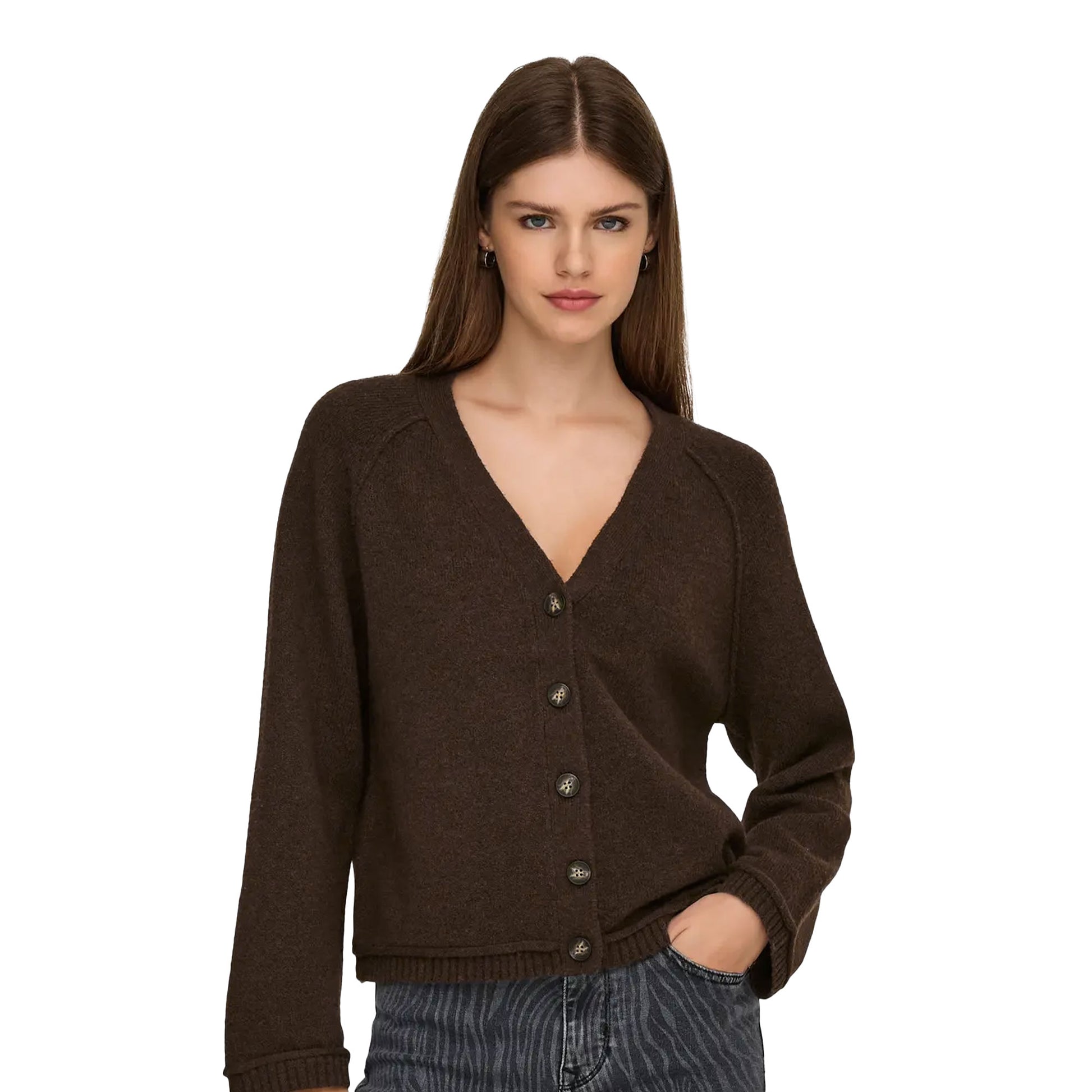 Only Hazel Life LS Cardigan BF Knit Chocolate Martini  - 15358596CM
