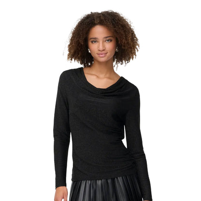 Only Rich L/S Glitter Waterfall Top Black/Black Glitter  - 15360265BBG