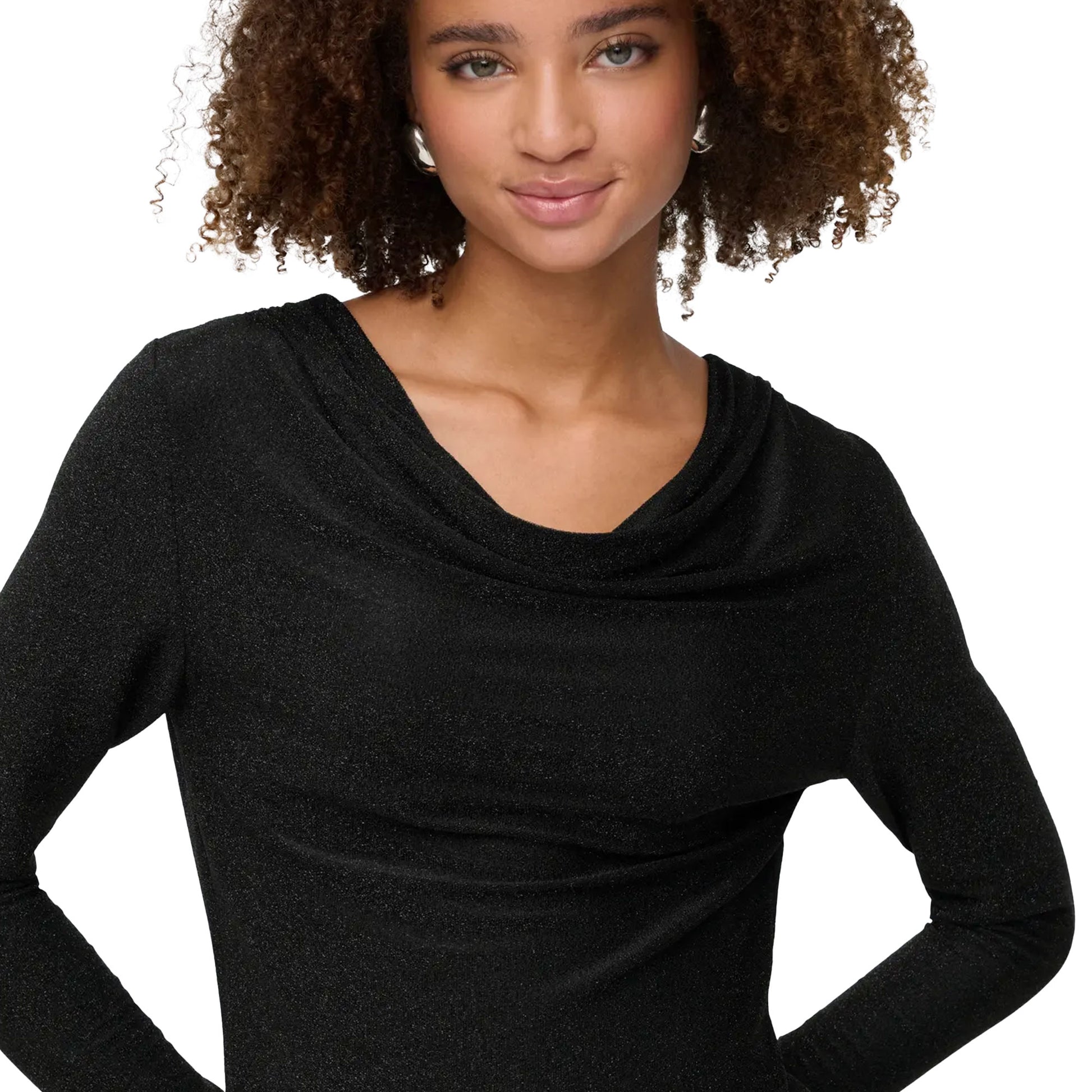 Only Rich L/S Glitter Waterfall Top Black/Black Glitter  - 15360265BBG