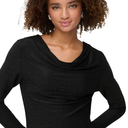 Only Rich L/S Glitter Waterfall Top Black/Black Glitter  - 15360265BBG