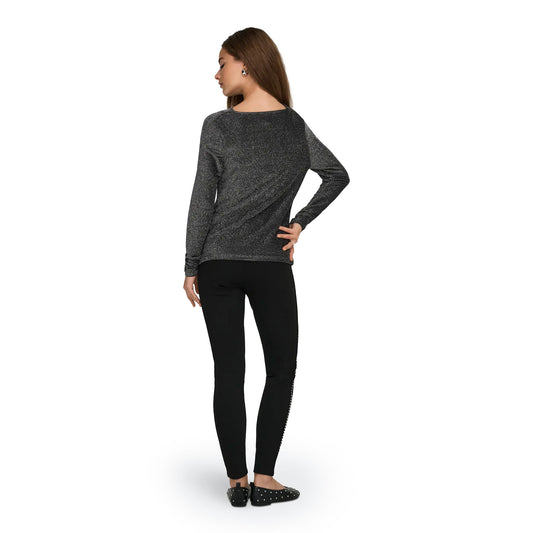 Only Rich L/S Glitter Waterfall Top Black/Silver Glitter  - 15360265BSG