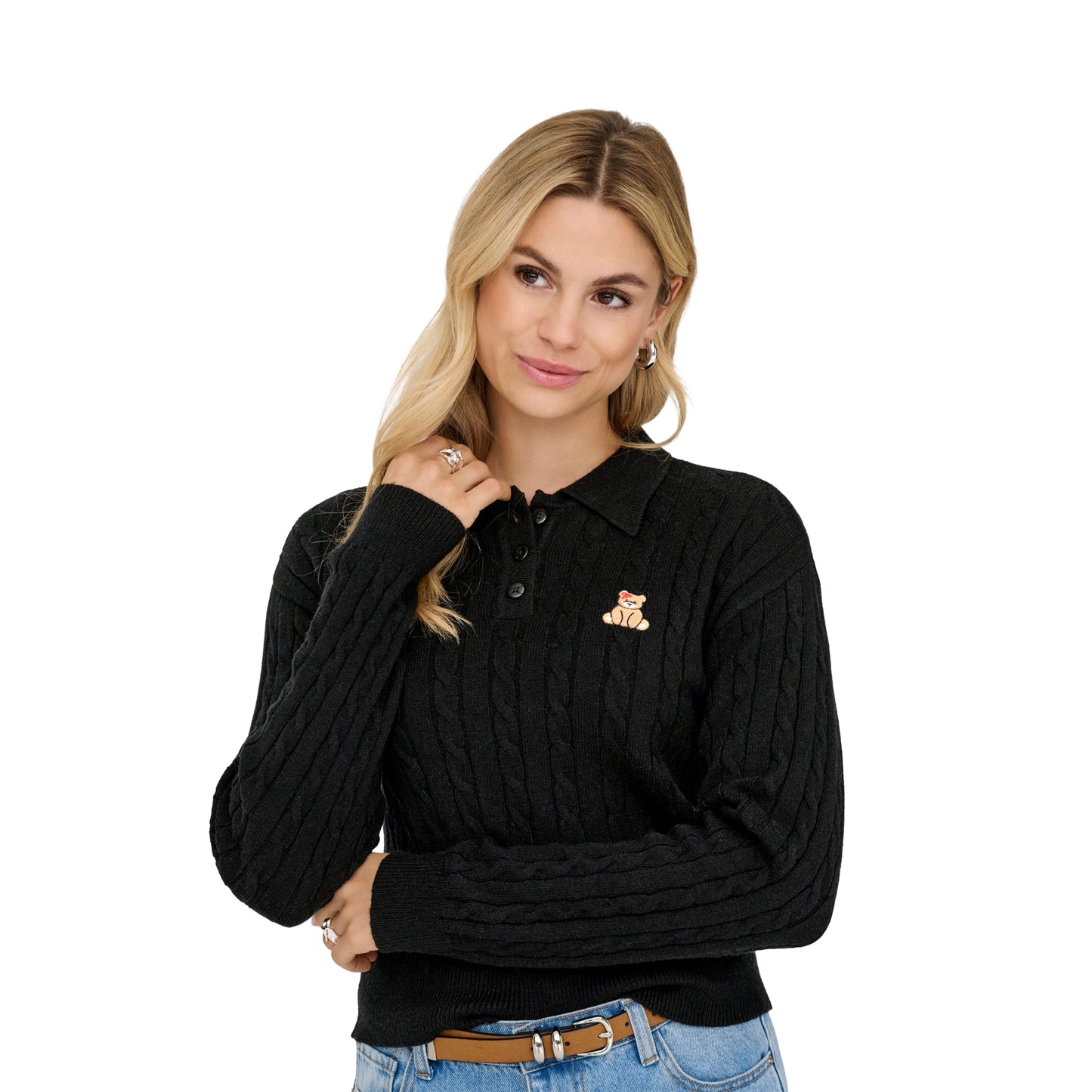 Only Katia LS Cable Polo CC Knit Black