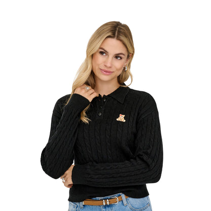 Only Katia LS Cable Polo CC Knit Black