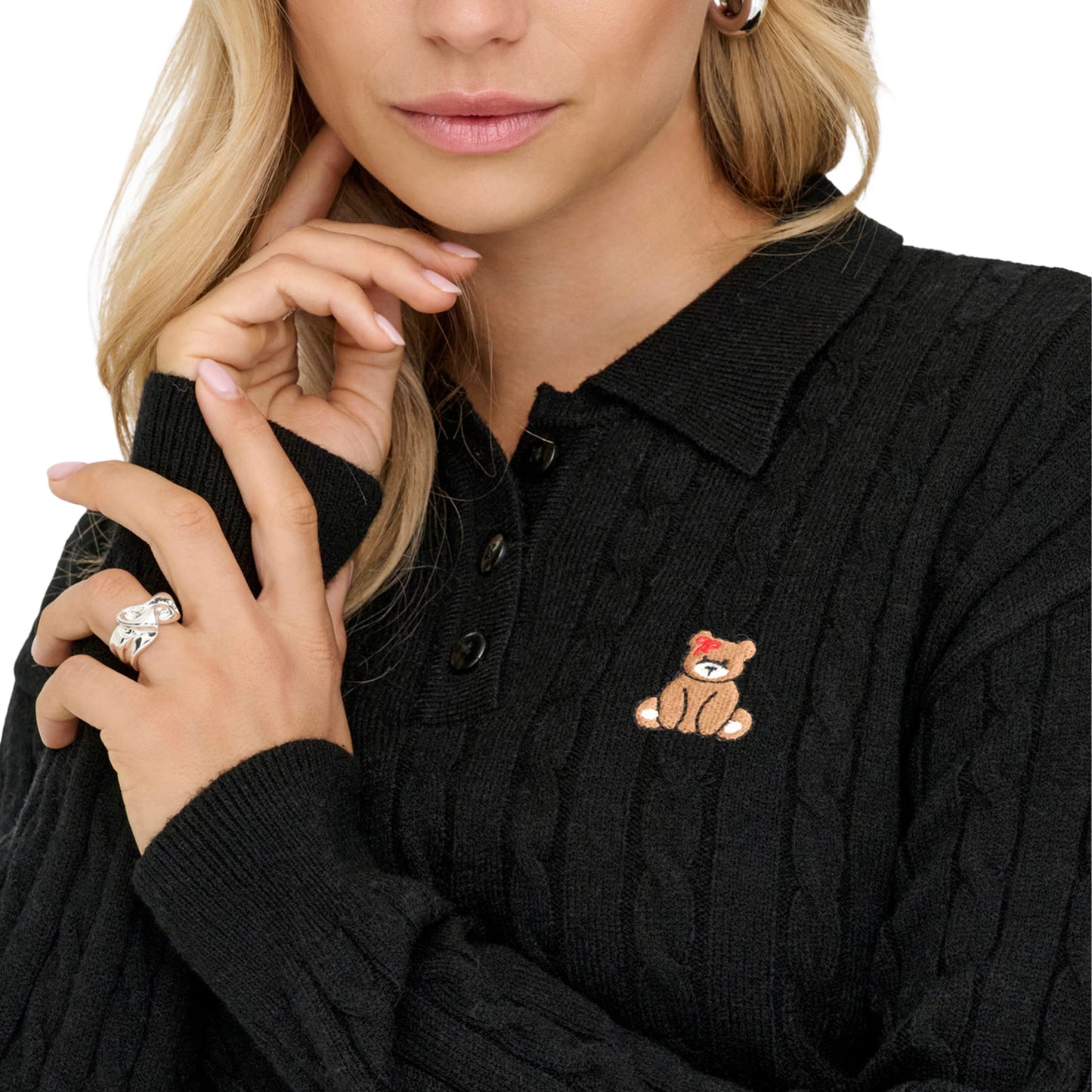 Only Katia LS Cable Polo CC Knit Black