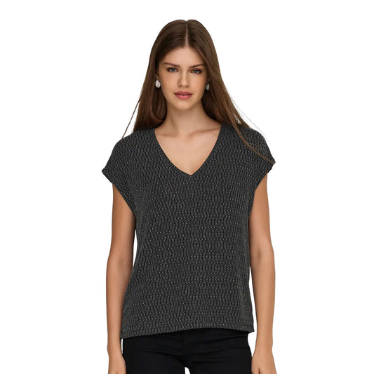 Only Carol S/S V-Neck Glitter Top Black/Harlekin Silver  - 15360960BHS