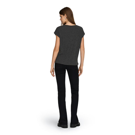 Only Carol S/S V-Neck Glitter Top Black/Harlekin Silver  - 15360960BHS