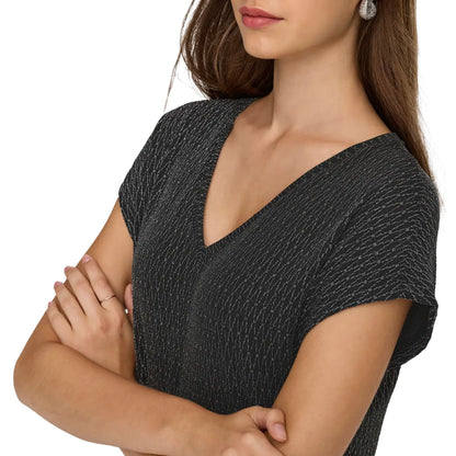 Only Carol S/S V-Neck Glitter Top Black/Harlekin Silver  - 15360960BHS