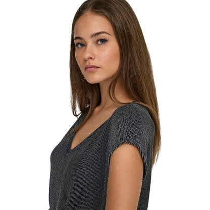Only Carol S/S V-Neck Glitter Top Black/Silver Glitter  - 15360960BSG
