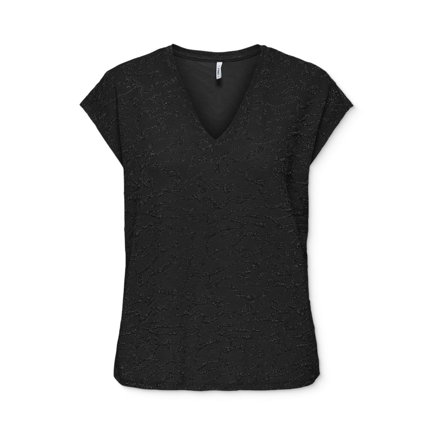 Only Carol S/S V-Neck Glitter Top Black/Zebra  - 15360960BZ