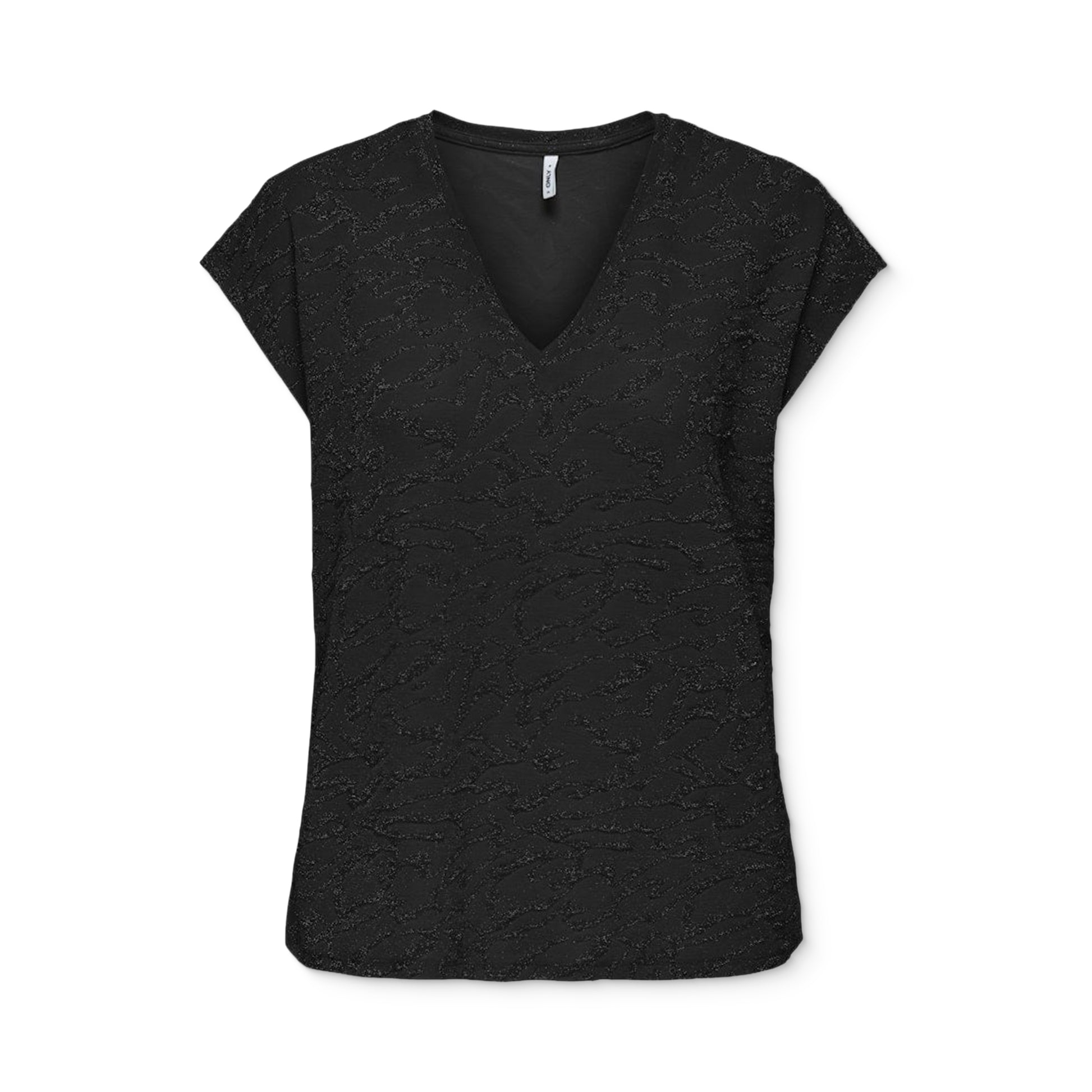Only Carol S/S V-Neck Glitter Top Black/Zebra  - 15360960BZ
