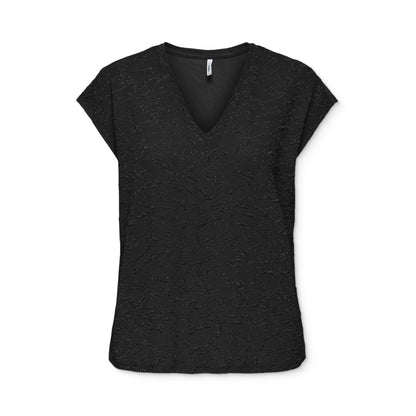 Only Carol S/S V-Neck Glitter Top Black/Zebra  - 15360960BZ