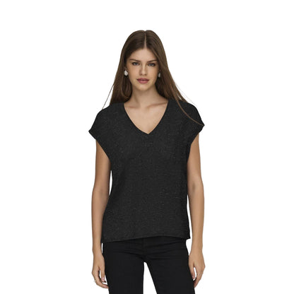 Only Carol S/S V-Neck Glitter Top Black/Zebra  - 15360960BZ