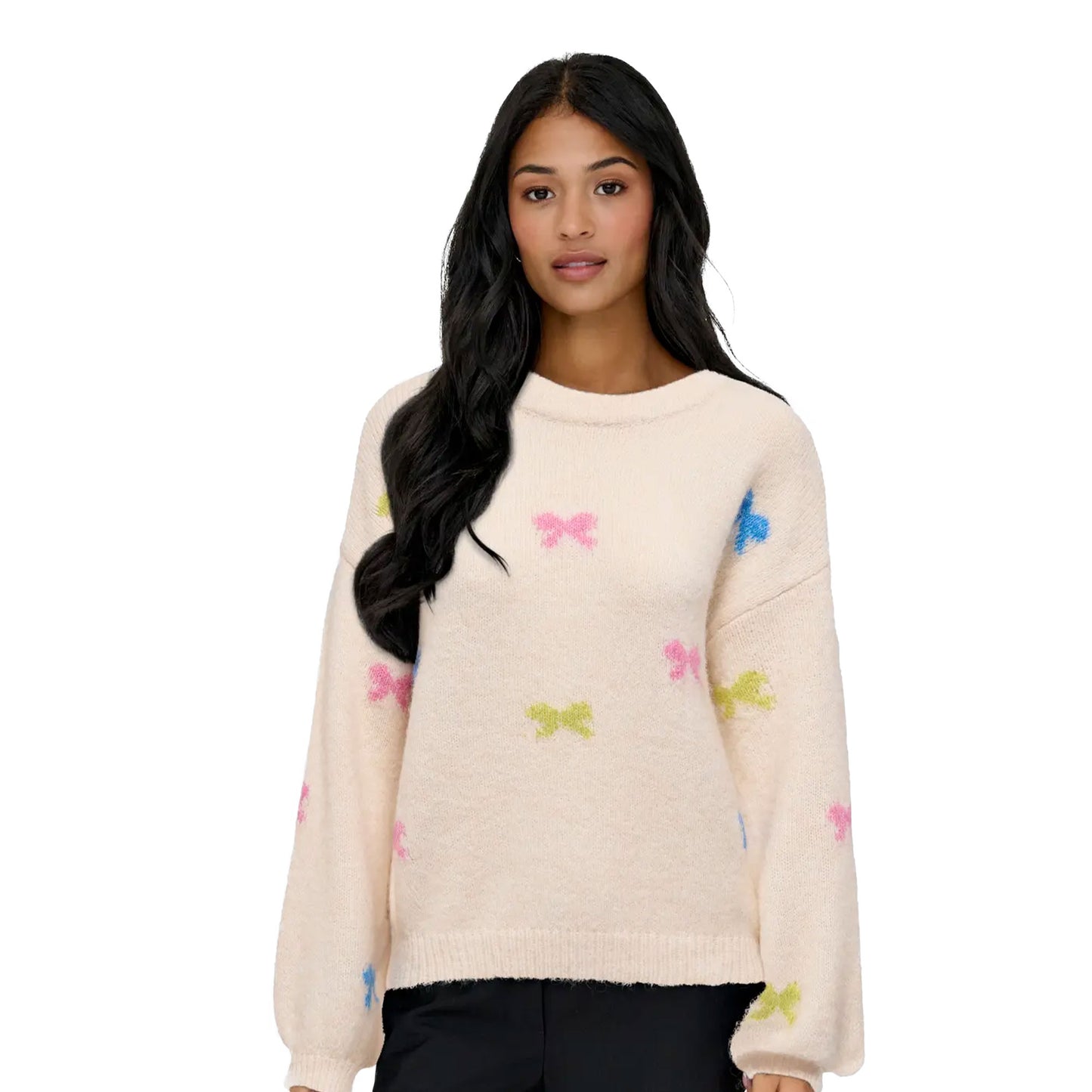 Only Brunhilda Life LS Bow O-Neck Knit Babys Breath  - 15361150BB