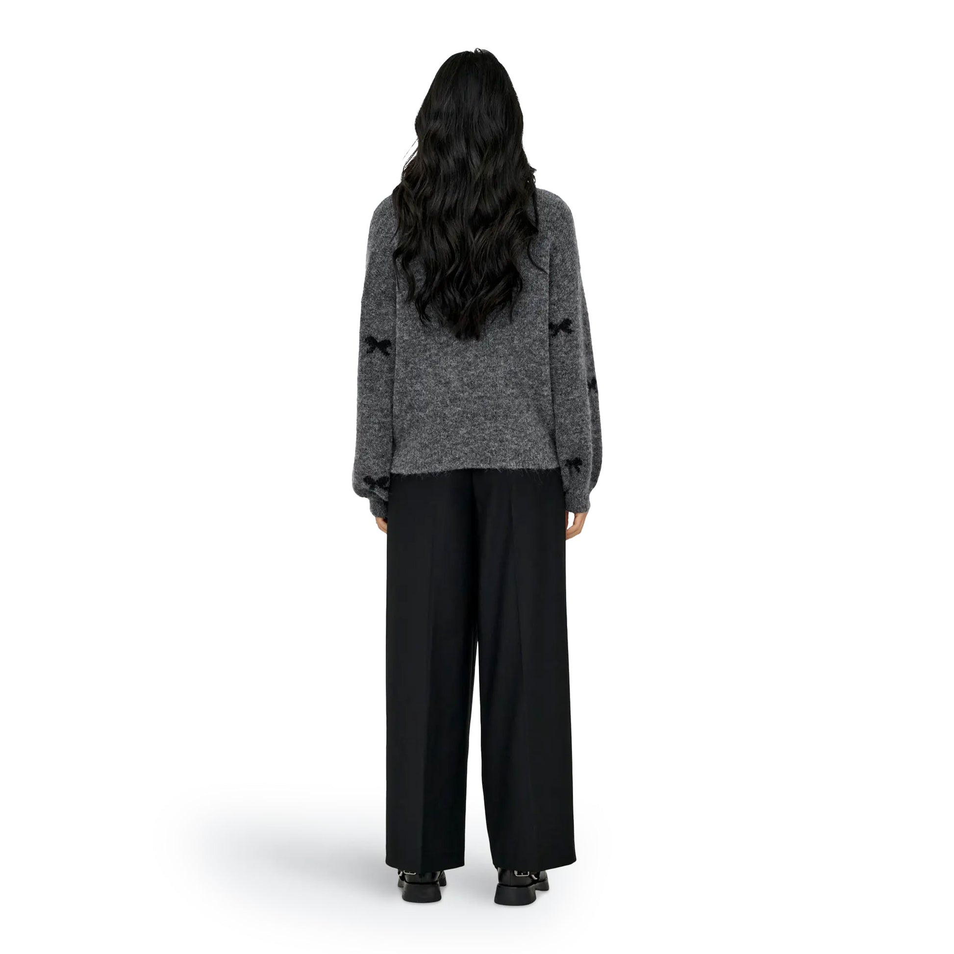 Only Brunhilda Life LS Bow O-Neck Knit Medium Grey  - 15361150MG