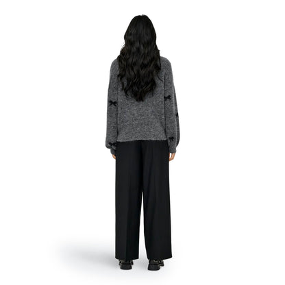 Only Brunhilda Life LS Bow O-Neck Knit Medium Grey  - 15361150MG