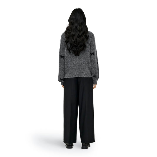 Only Brunhilda Life LS Bow O-Neck Knit Medium Grey  - 15361150MG