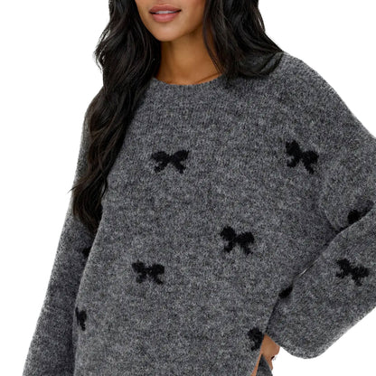Only Brunhilda Life LS Bow O-Neck Knit Medium Grey  - 15361150MG