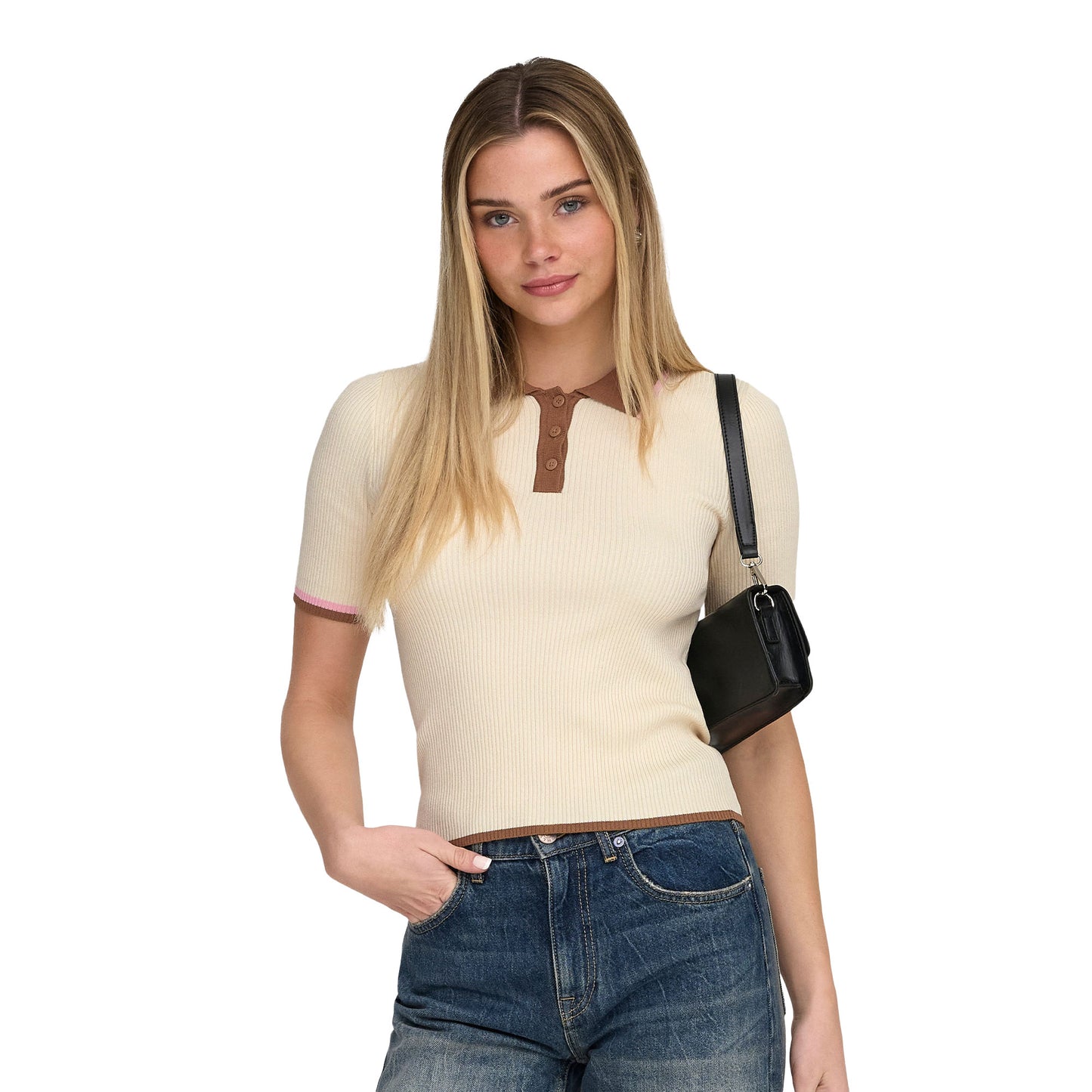 Only Meddi Life SS Contrast Polo Birch  - 15363165B