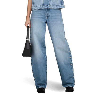 Only Gianna MW Straight Big Stud Denim Light Medium Blue  - 15364322LMB