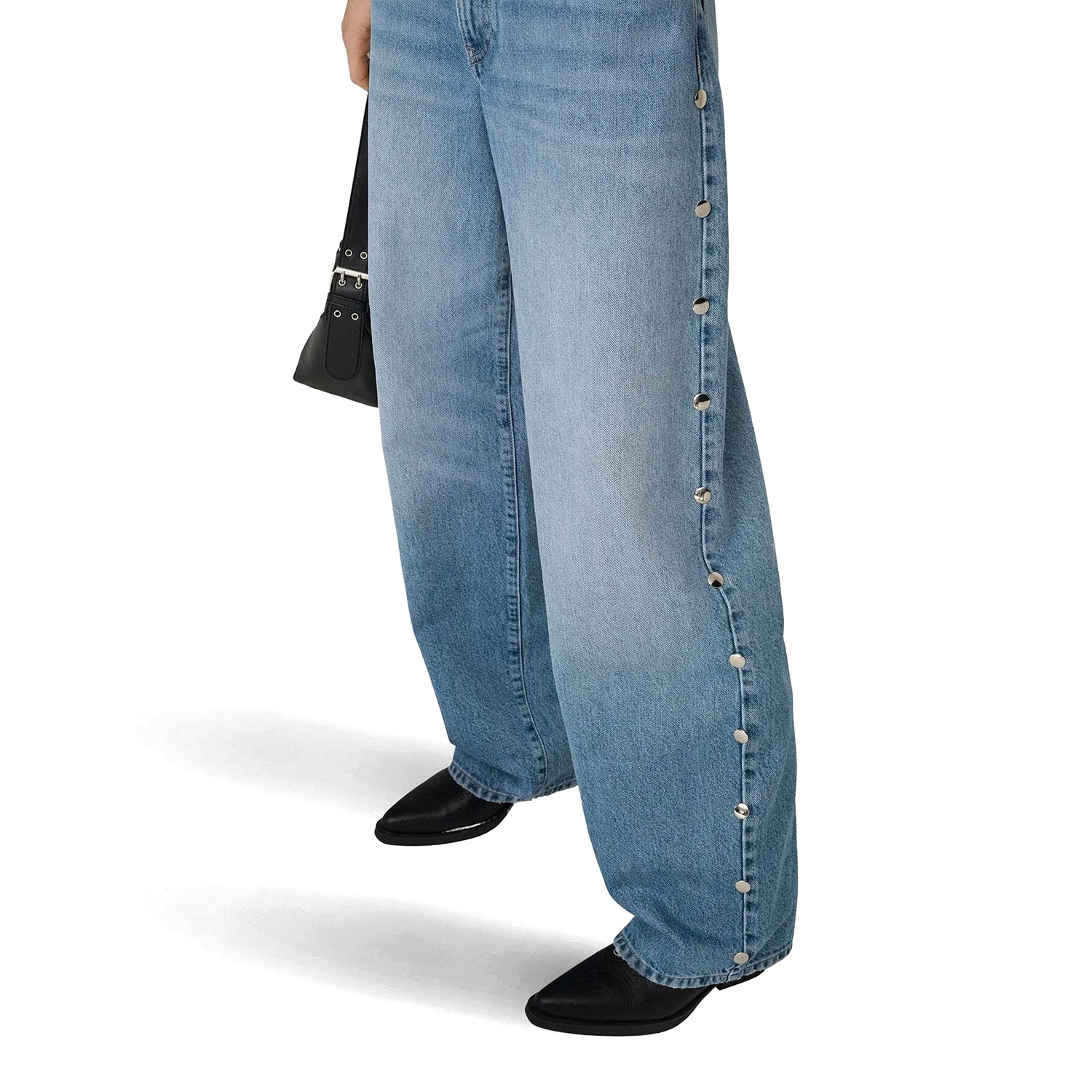 Only Gianna MW Straight Big Stud Denim Light Medium Blue  - 15364322LMB