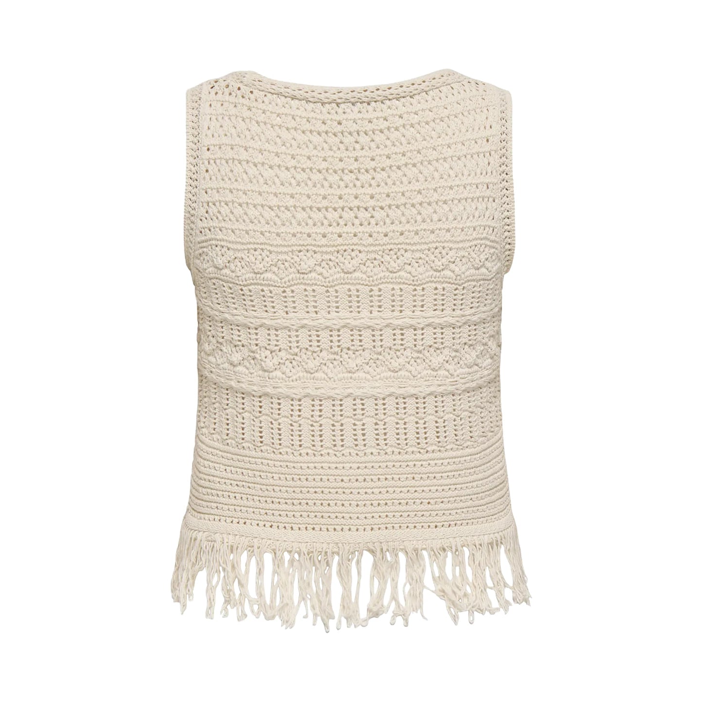 Only Alix SL Fringe Waistcoat Knit Ecru  - 15364856E
