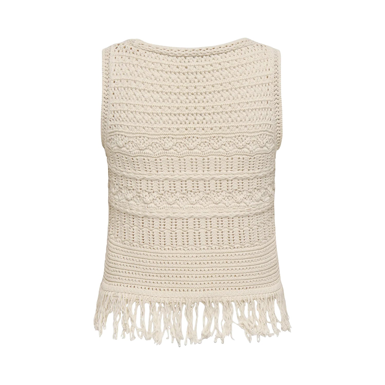 Only Alix SL Fringe Waistcoat Knit Ecru  - 15364856E