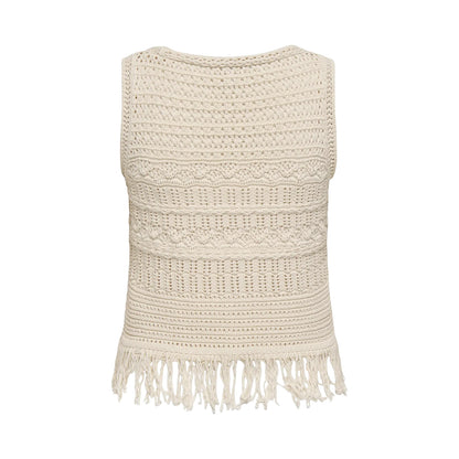 Only Alix SL Fringe Waistcoat Knit Ecru  - 15364856E