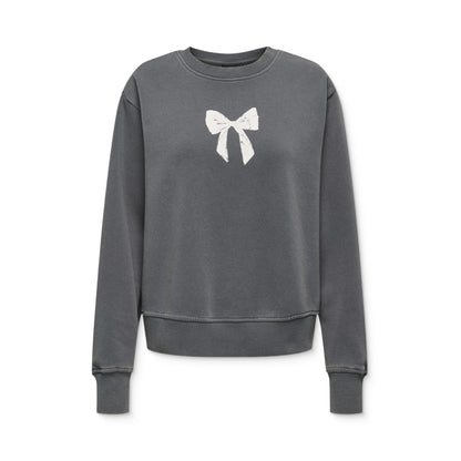 Only Lucinda Bow L/S O-Neck Box Sweat Blackened Pearl  - 15364969BP