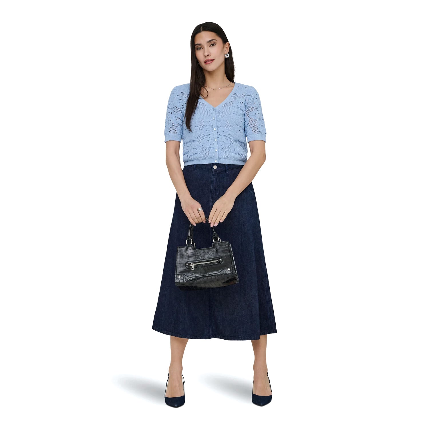 Only Chloe SS Cardigan Knit Soft Chambray  - 15365089SC