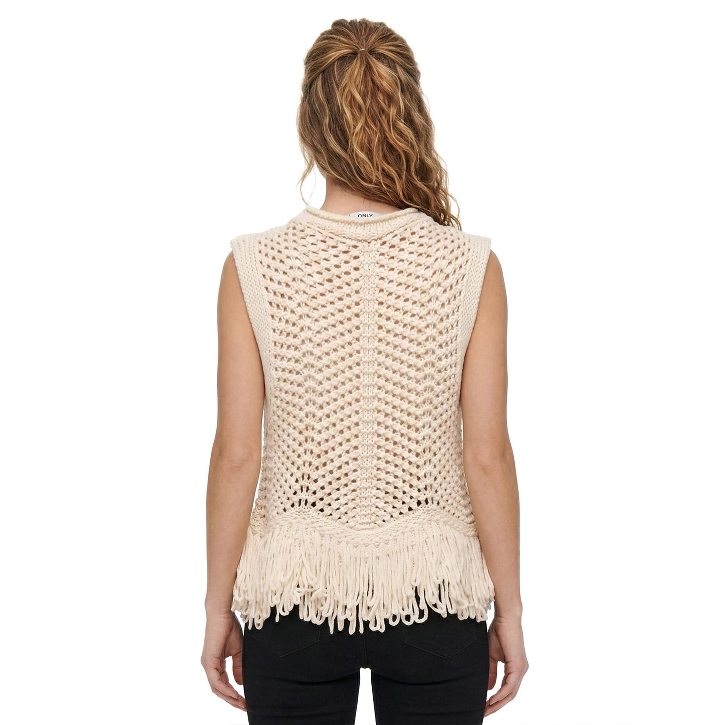 Only Kimmie Fringe Top Knit Birch  - 15365146B