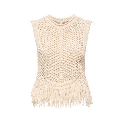 Only Kimmie Fringe Top Knit Birch  - 15365146B