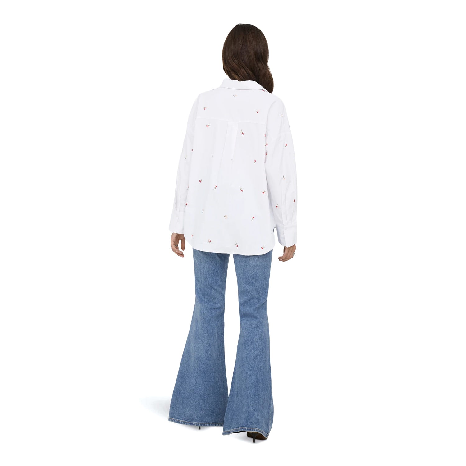 Only Oregon Alva LS Embroidered Shirt Bright White w/ Flower  - 15366835BWF