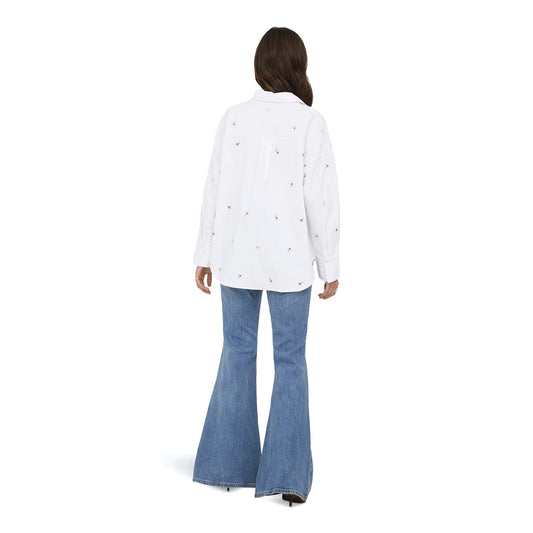 Only Oregon Alva LS Embroidered Shirt Bright White w/ Flower  - 15366835BWF