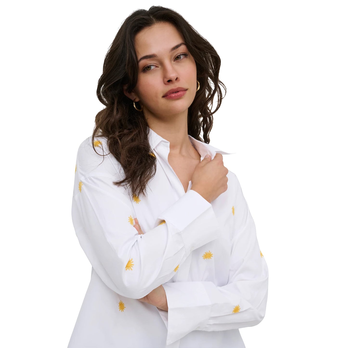 Only Oregon Alva LS Embroidered Shirt Bright White w/ Sun  - 15366835BWS