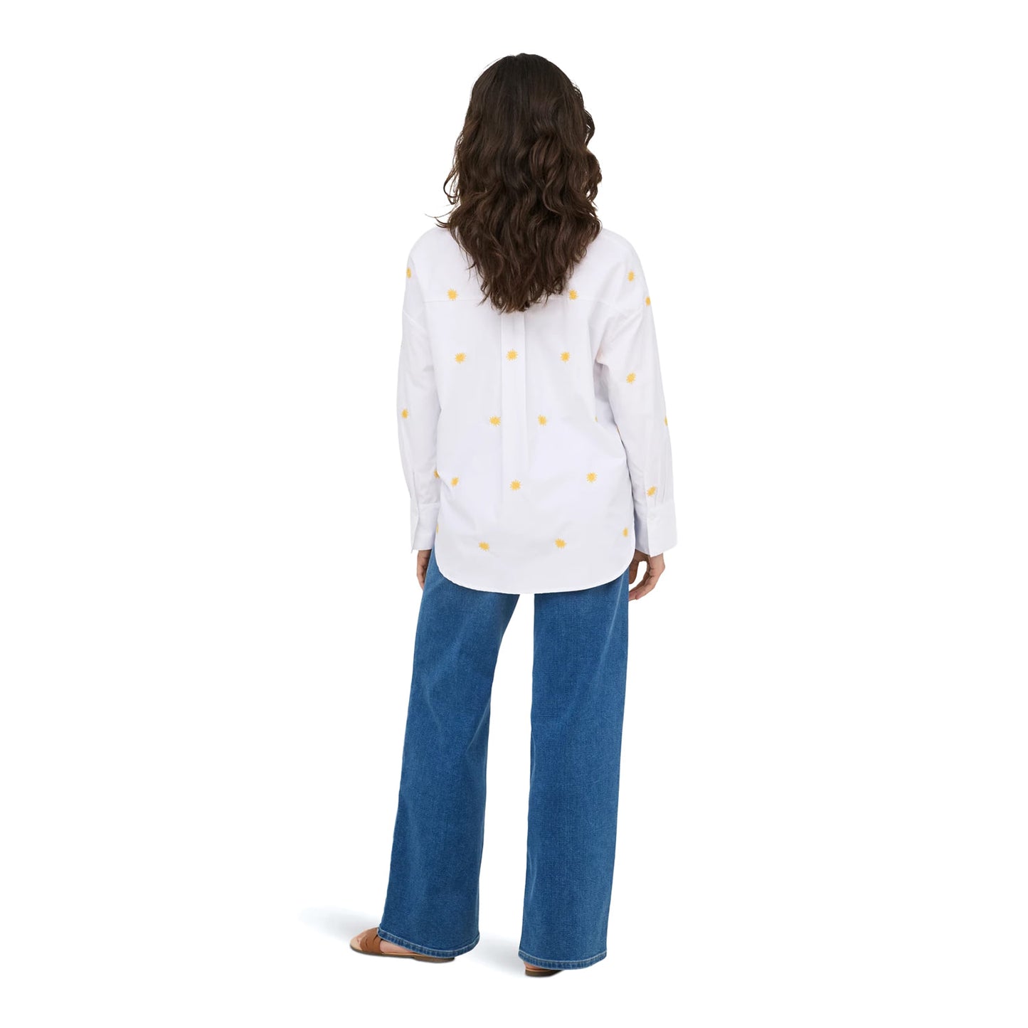 Only Oregon Alva LS Embroidered Shirt Bright White w/ Sun  - 15366835BWS