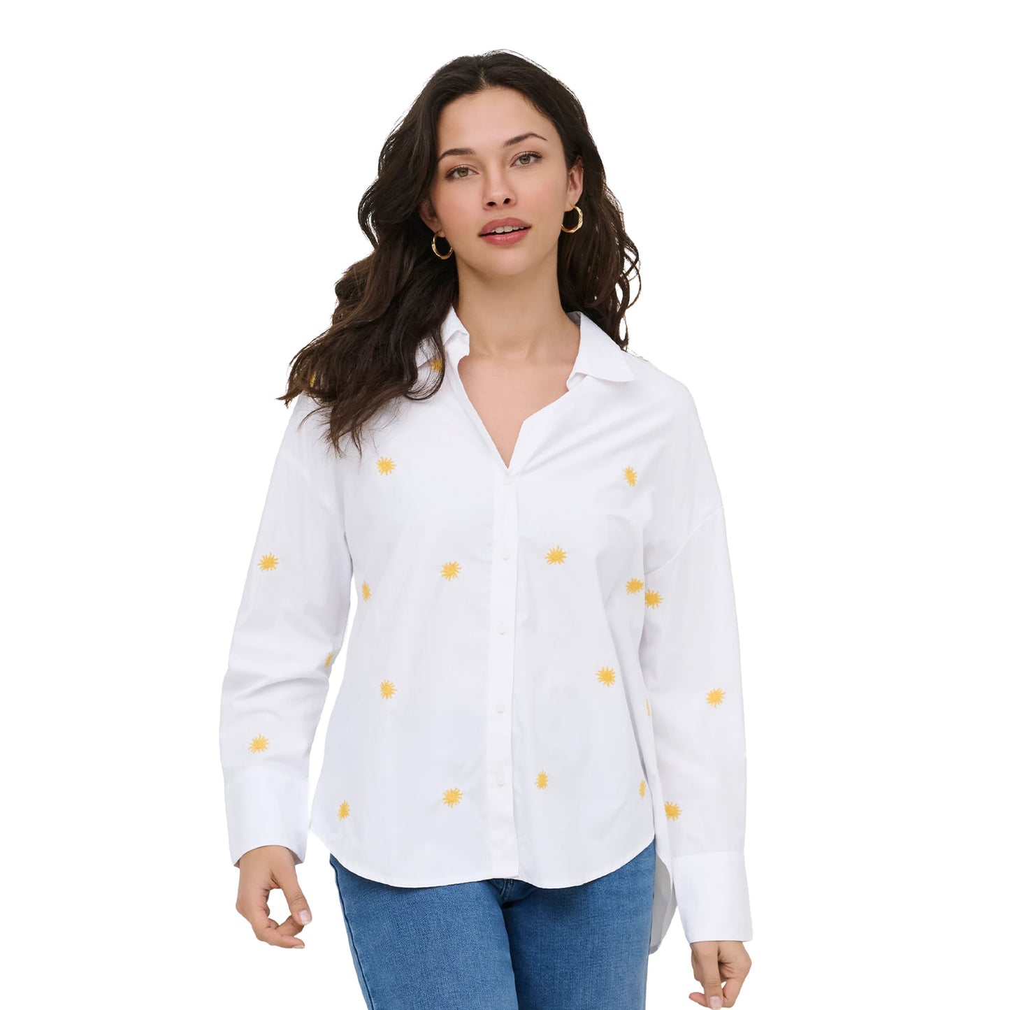 Only Oregon Alva LS Embroidered Shirt Bright White w/ Sun  - 15366835BWS