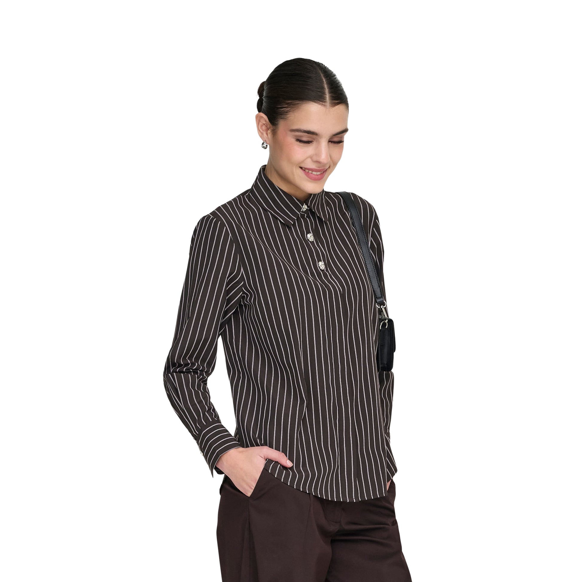 JDY Soho L/S Loose Striped Shirt Chocolate Torte  - 15368294CT