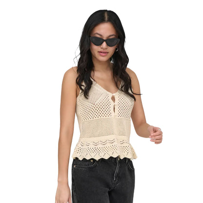 Only Lison SL Peplum Top Knit Ecru  - 15369246E