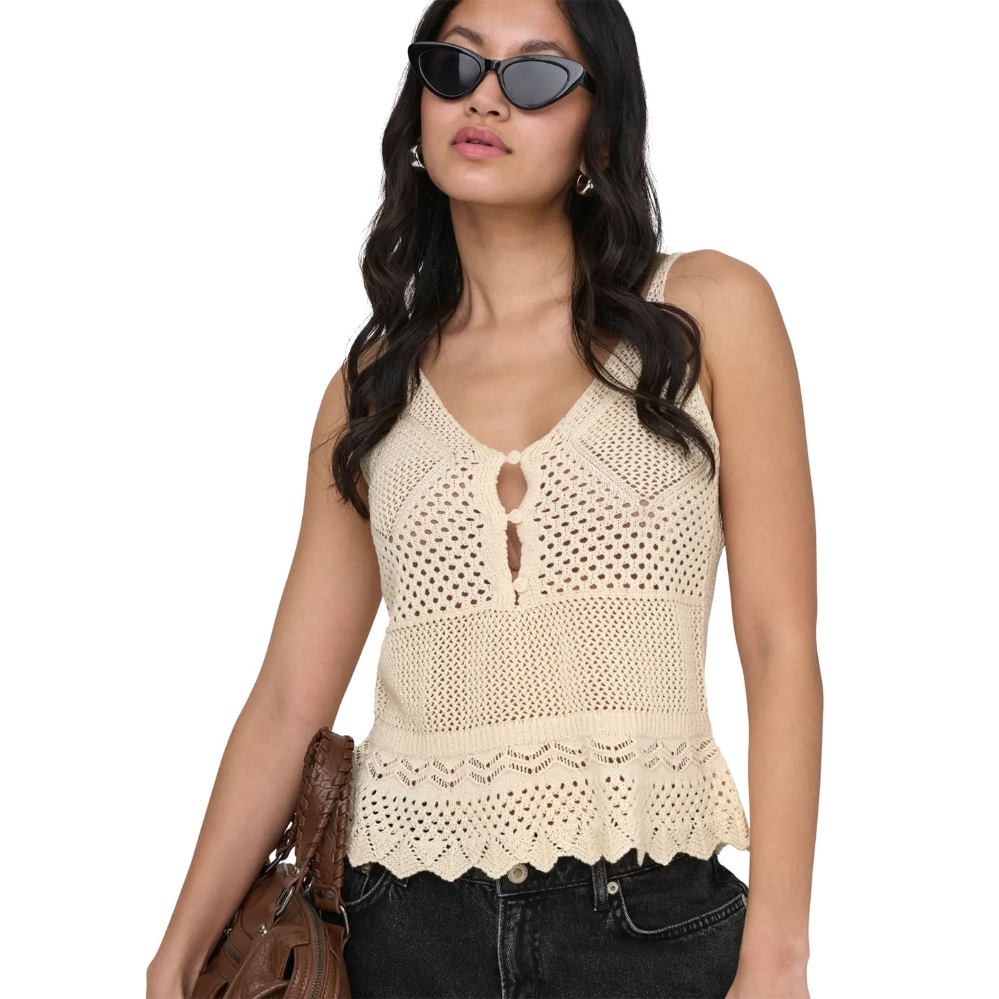 Only Lison SL Peplum Top Knit Ecru  - 15369246E