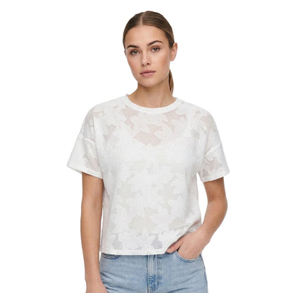 Only Mirabella S/S O-Neck Lace Top Cloud Dancer  - 15369252CD