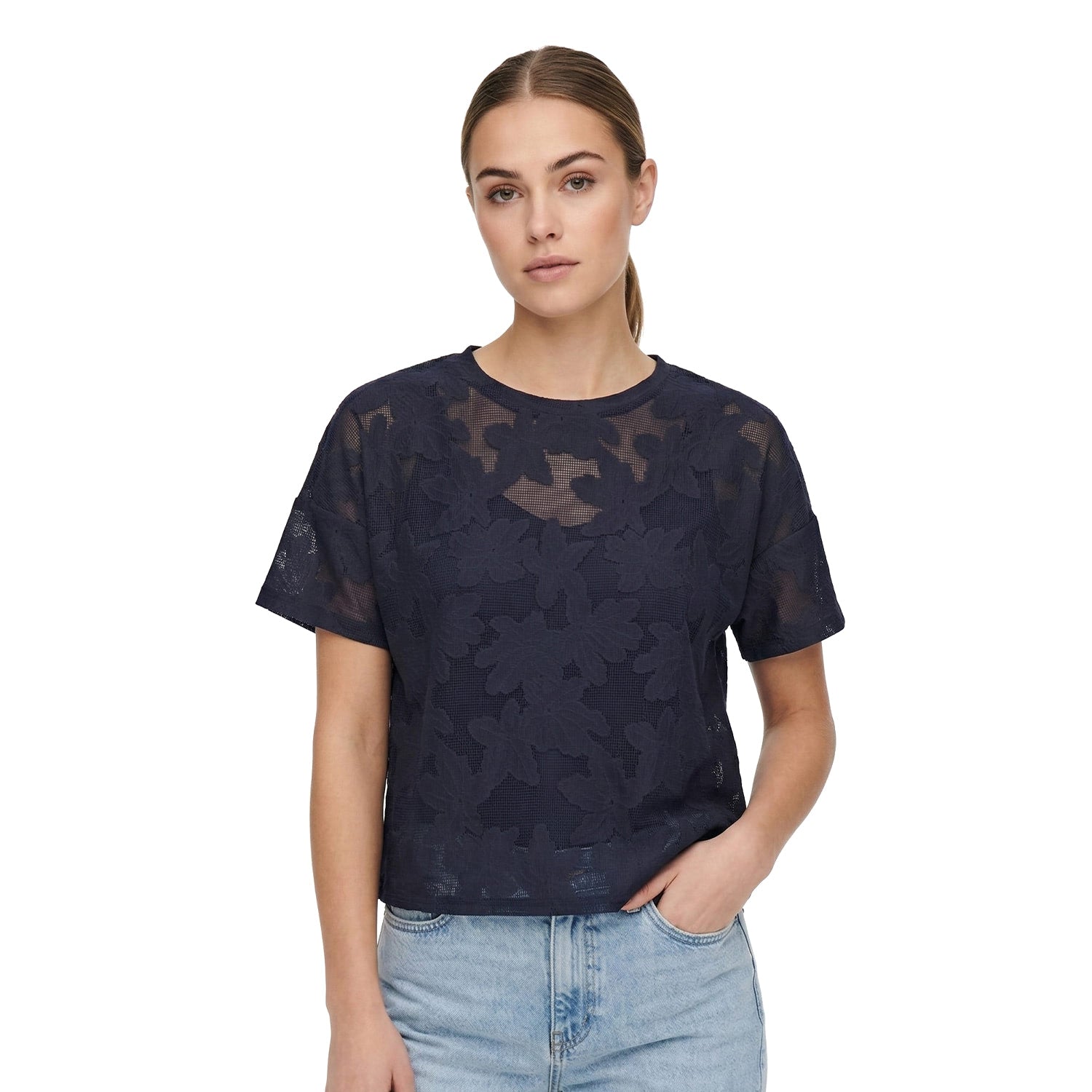 Only Mirabella S/S O-Neck Lace Top Night Sky  - 15369252NS