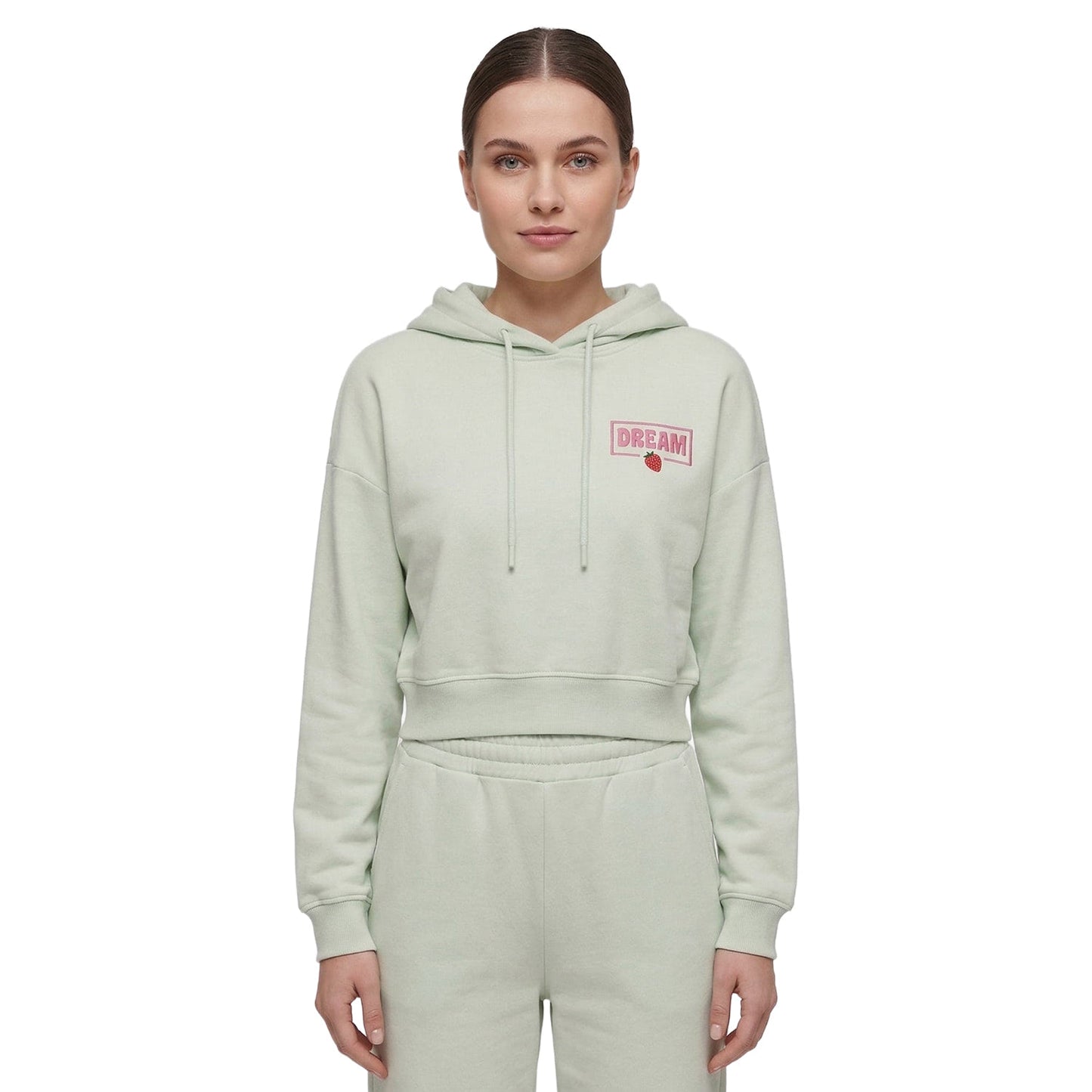Only Kita L/S Sweat Hood Print Green Lily  - 15370299GL