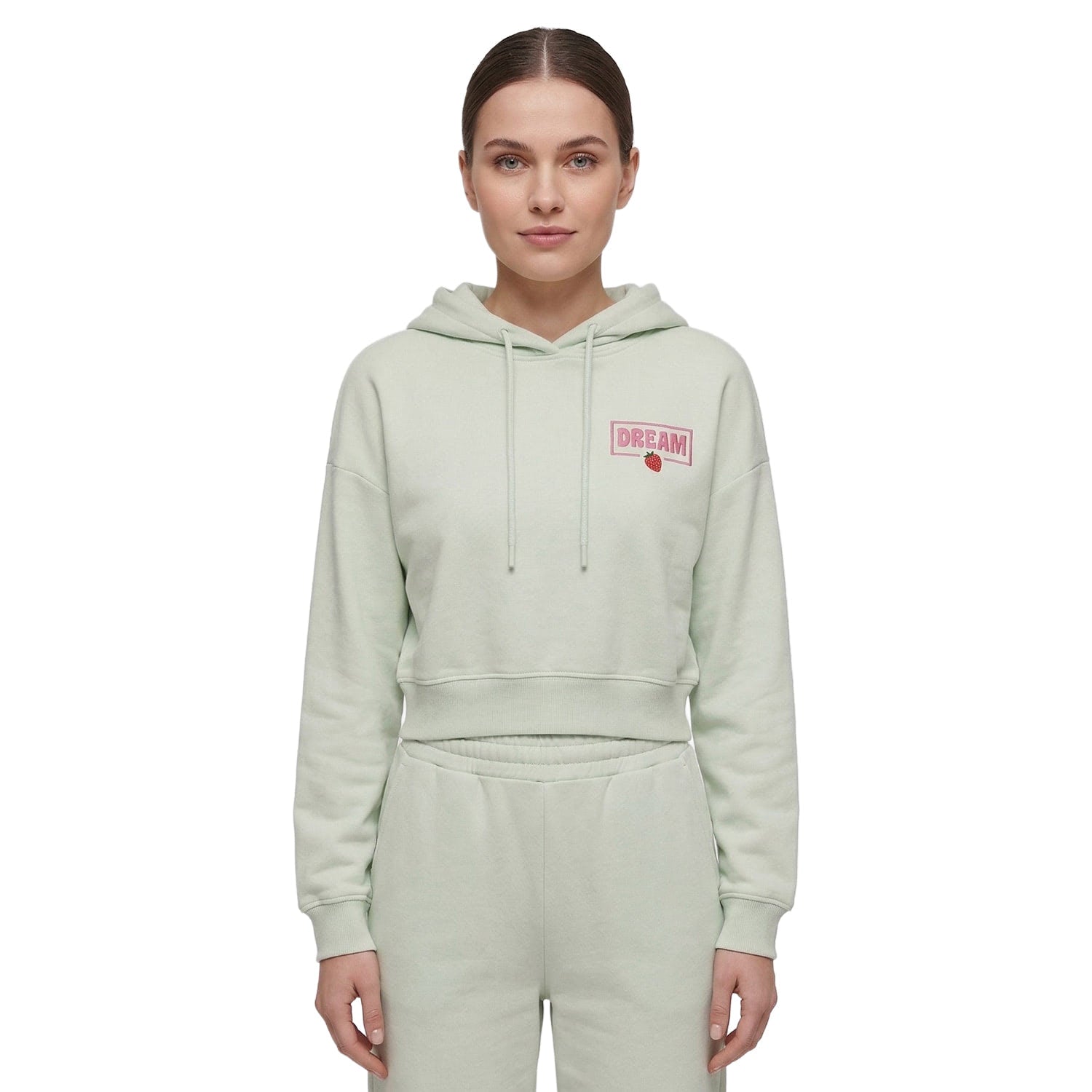 Only Kita L/S Sweat Hood Print Green Lily  - 15370299GL
