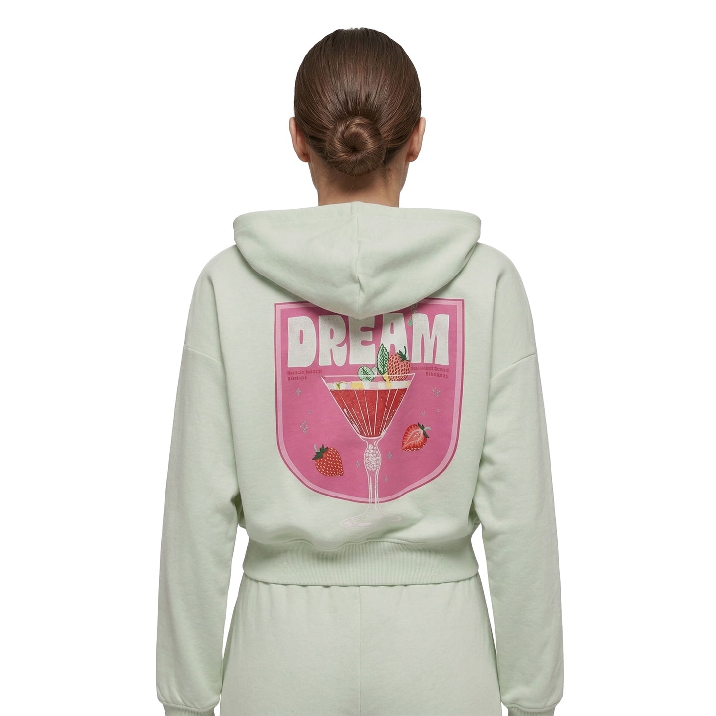 Only Kita L/S Sweat Hood Print Green Lily  - 15370299GL
