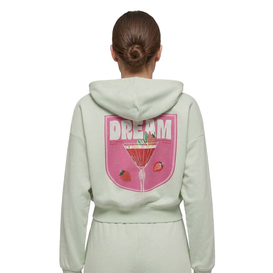 Only Kita L/S Sweat Hood Print Green Lily  - 15370299GL