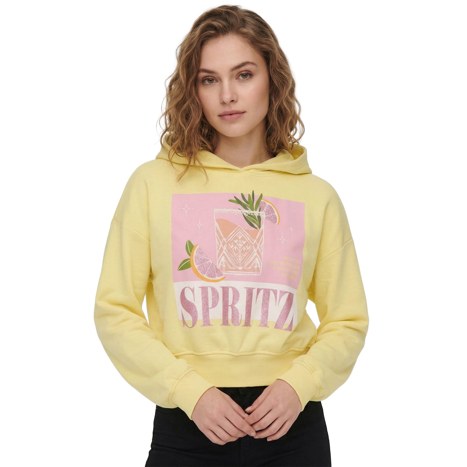 Only Kita L/S Sweat Hood Print Sunlight  - 15370299S