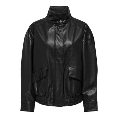 Only Julia Faux Leather Oversized Bomber Black  - 15373024B